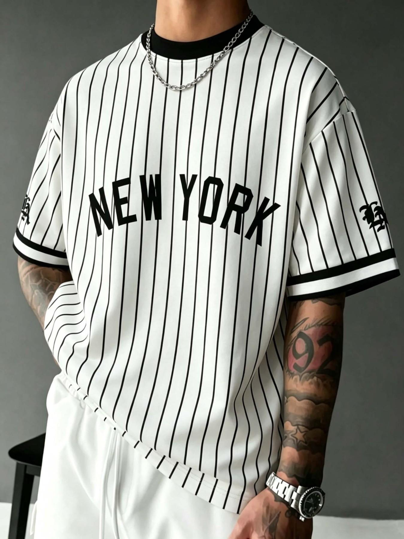 🔥 Viral New York Striped Baseball T-shirt - Retro Street Top, Men's Breathable Casual Top, Y2K Style, Perfect for Daily Clothing and Street Fashion