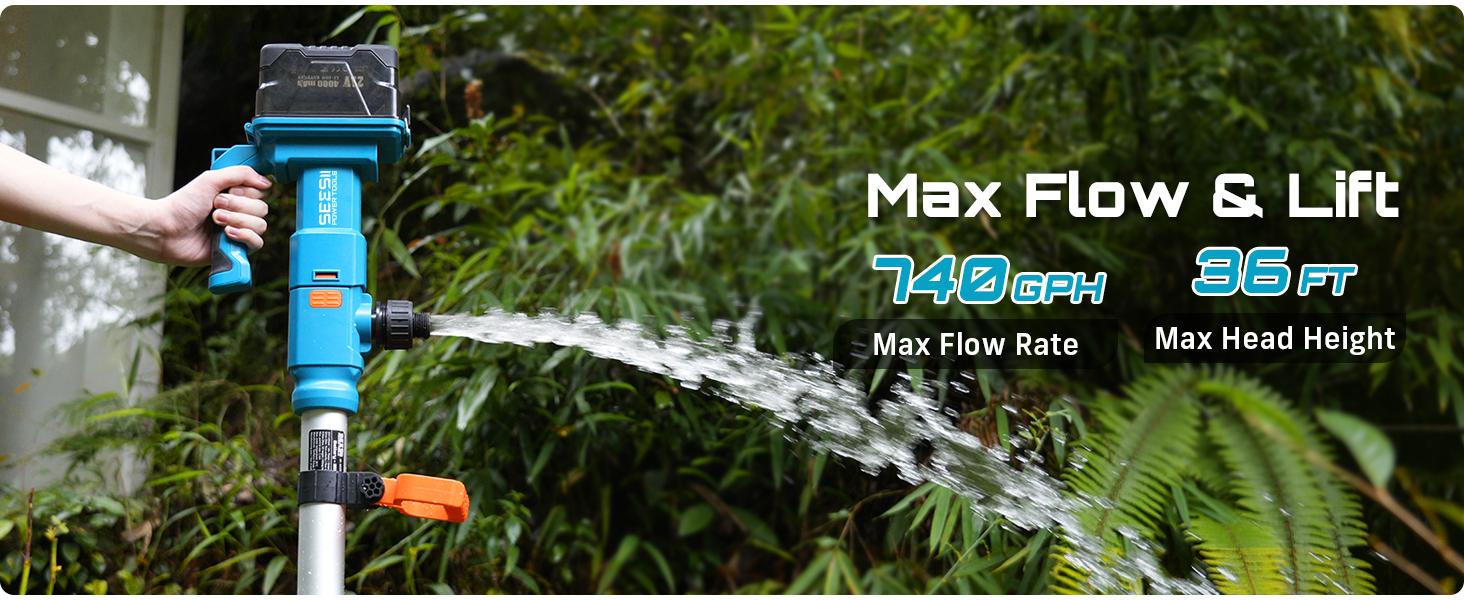 SEESII Cordless Stick Water Transfer Pump, with 2*4000mAh 21V Battery & Charger, 720GPH, 32FT Head, Handheld Portable Utility Sump Pump Kit with 3/4" Outlet for Pool/Garden/Pond/RV/Boat Draining#dieseltransferpump #kerosenetransfer#waterpump SEESII Cordless Stick Water Transfer Pump, with 2*4000mAh 21V Battery & Charger, 720GPH, 32FT Head, Handheld Portable Utility Sump Pump Kit with 3/4" Outlet for Pool/Garden/Pond/RV/Boat Draining#dieseltransferpump #kerosenetransfer#waterpump