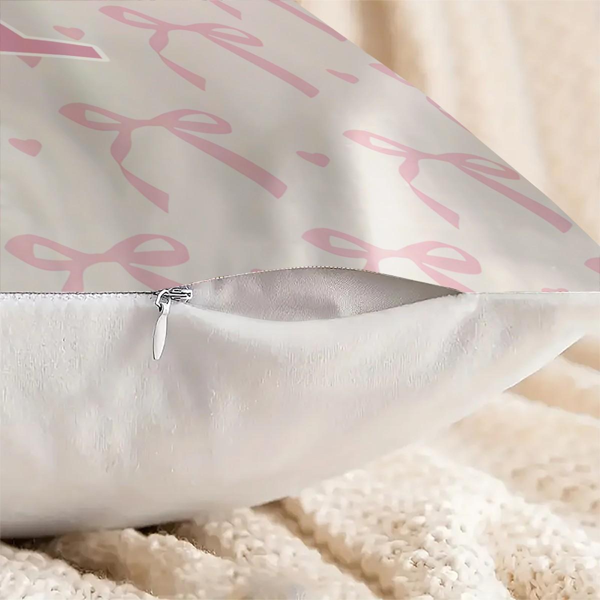 Pink Romantic Ballet Bow Full Alphabet Initial Throw Pillow with Insert, Coquette Aesthetic Decorative Pillow for Sofa, Bay Window, Patio, Cafe, All Season Use, Back Support Cushion, Ideal Housewarming Birthday Christmas Gift