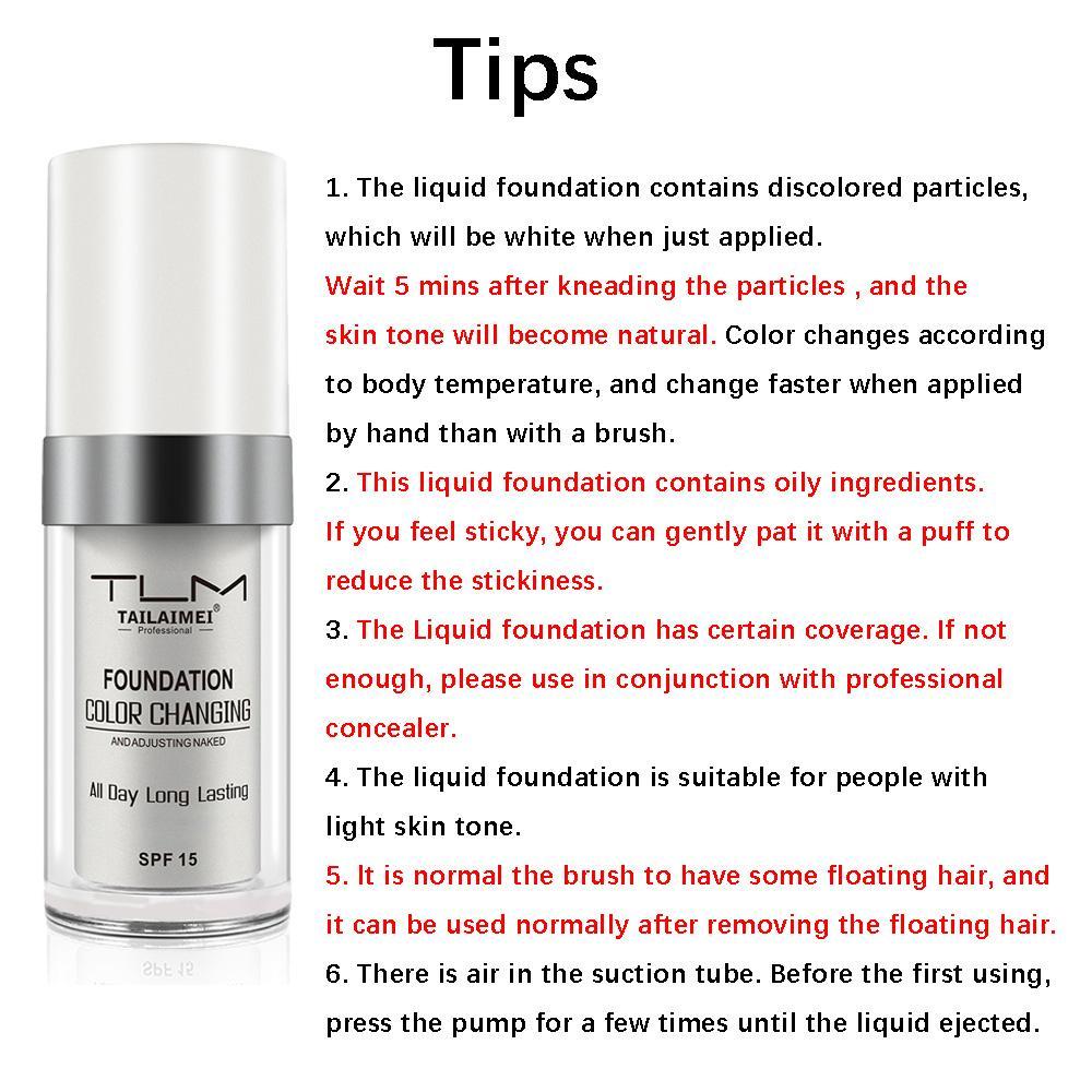 30ML Color Changing Foundation Liquid Set with Brush, Waterproof Sweatproof Long-Lasting Natural Makeup, Moisturizing Bb Cream Oil Control