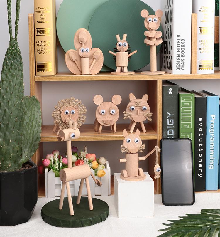 Creative children's DIY material kit, wooden animal stakes and branches small ornaments, handmade dolls and decorations for kindergarten