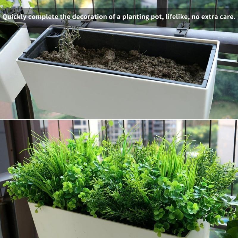 18 Pcs No Fade Artificial Plants Greenery Stems, 3 Types Realistic Faux Eucalyptus Grass Shrubs, UV Resistant Faux Greenery for Outdoor Indoor Home Garden Yard Window Box Porch Patio Balcony Farmhouse Wedding Party Table Centerpieces DIY Decoration