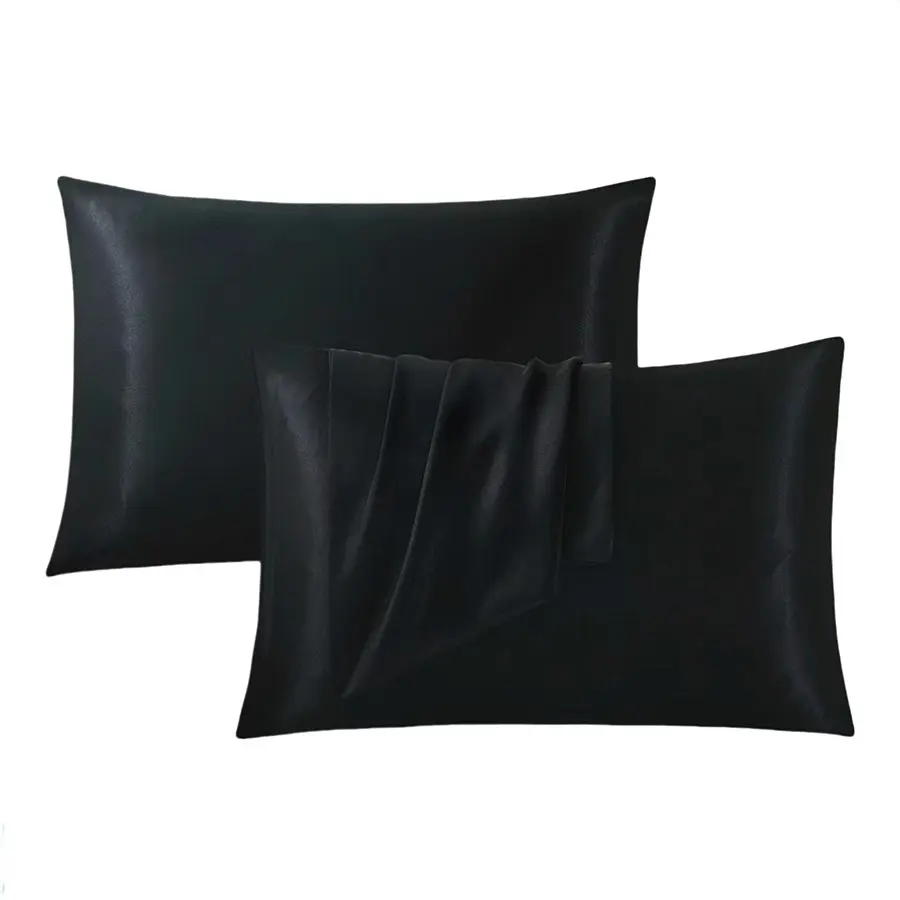2/4-Pack Black Satin Silk Pillowcases - Cooling Luxurious Gentle on Skin Hair Care Pillow Covers - Envelope Closure Sleek Beauty Sleep Silky Satin Bedding for Modern Bedroom (Unisex Gift, No Pillow Core)