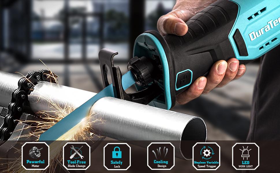 #JumpstartSale DURATECH Cordless Reciprocating Saw with 20V 4.0Ah Li-Ion Battery, 3000SPM, 7/8" Stroke Length, Variable Speed