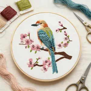 Birds Flowers Embroidery Kit for Adults Beginners Stamped Cross Stitch Kits with Birds Pattern Stamped Embroidery Cloth