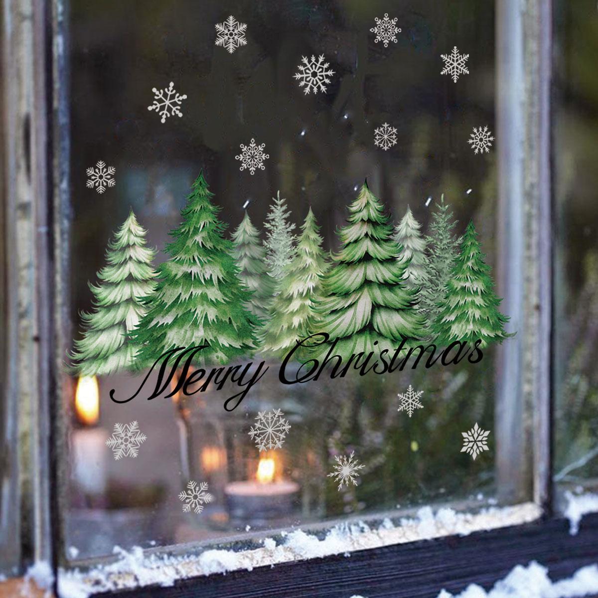 A piece of (30*60cm) electrostatic adsorption hand-painted Christmas tree snowflake decoration sticker for beautifying living room and bedroom windows, D18030-KL