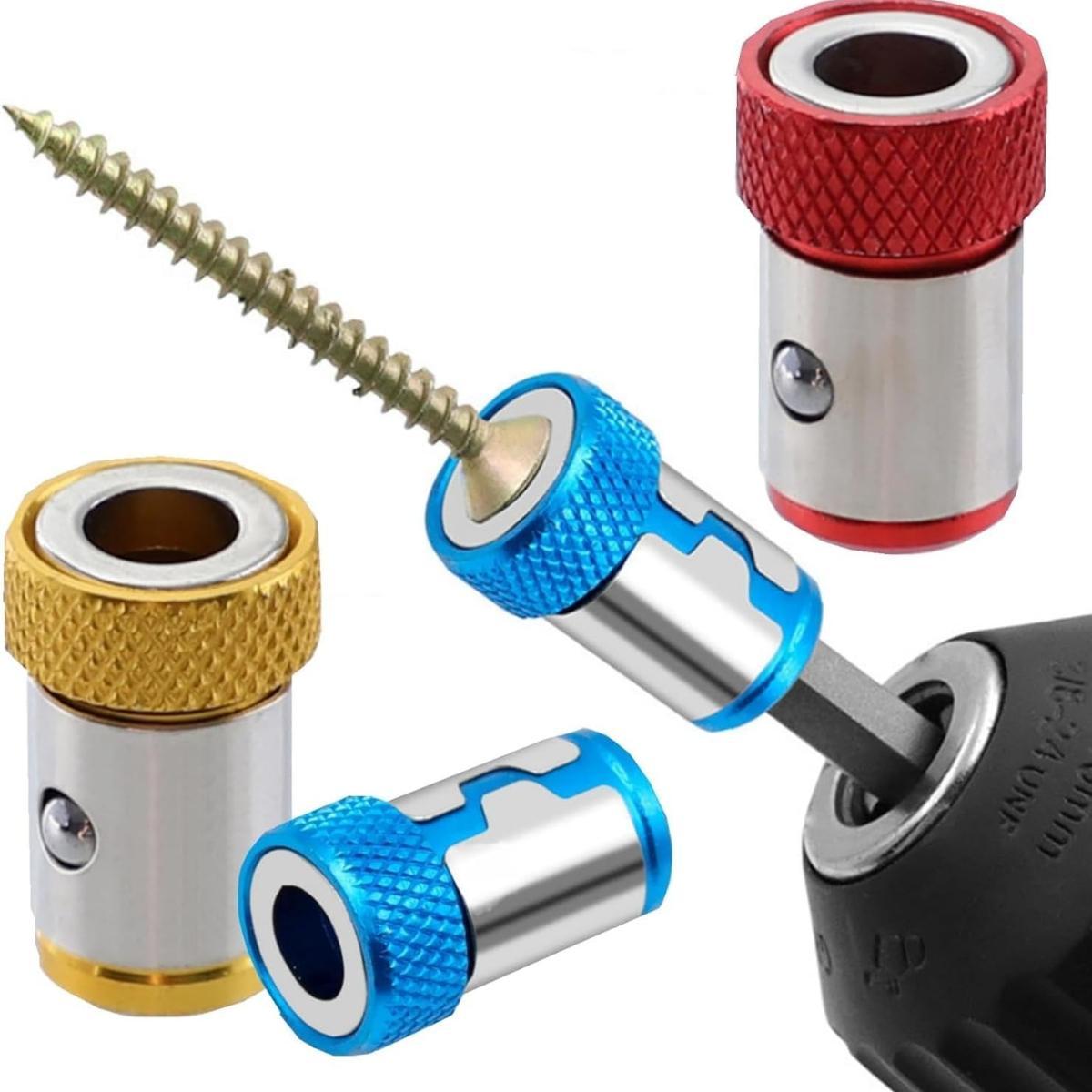 Upgraded Screwdriver Bit Magnetic Ring, Universal Magnetized Screws, Detachable, Suitable for Hex Screwdrivers and Electric Screwdriver Bits, Magnetic Screw Ring, Metal Magnetized Screws (3 pieces, mixed set)