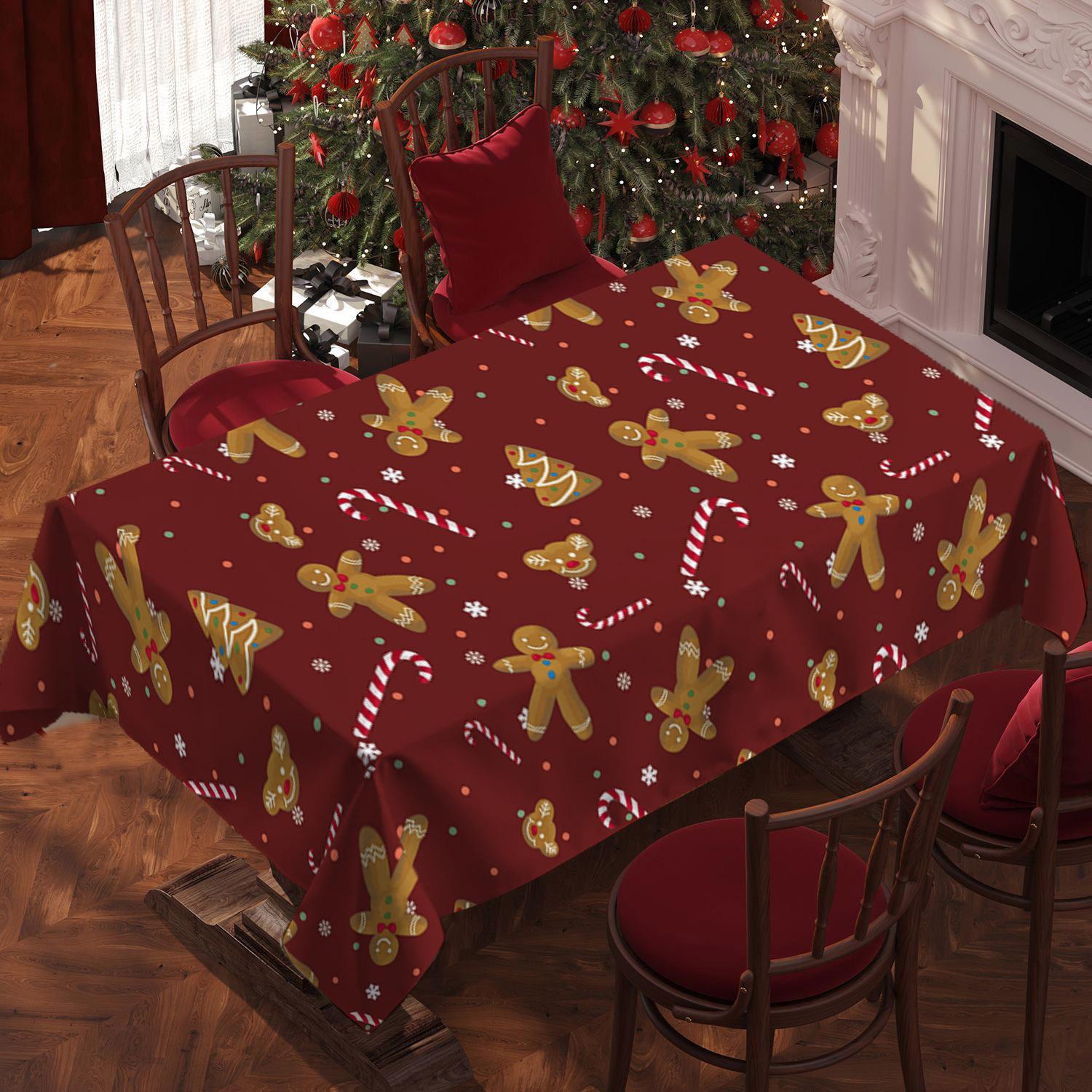 Christmas Rectangular Tablecloth, Gingerbread Man Cookie Design, Indoor & Outdoor Use, Home Kitchen Decor, Holiday Party Decoration