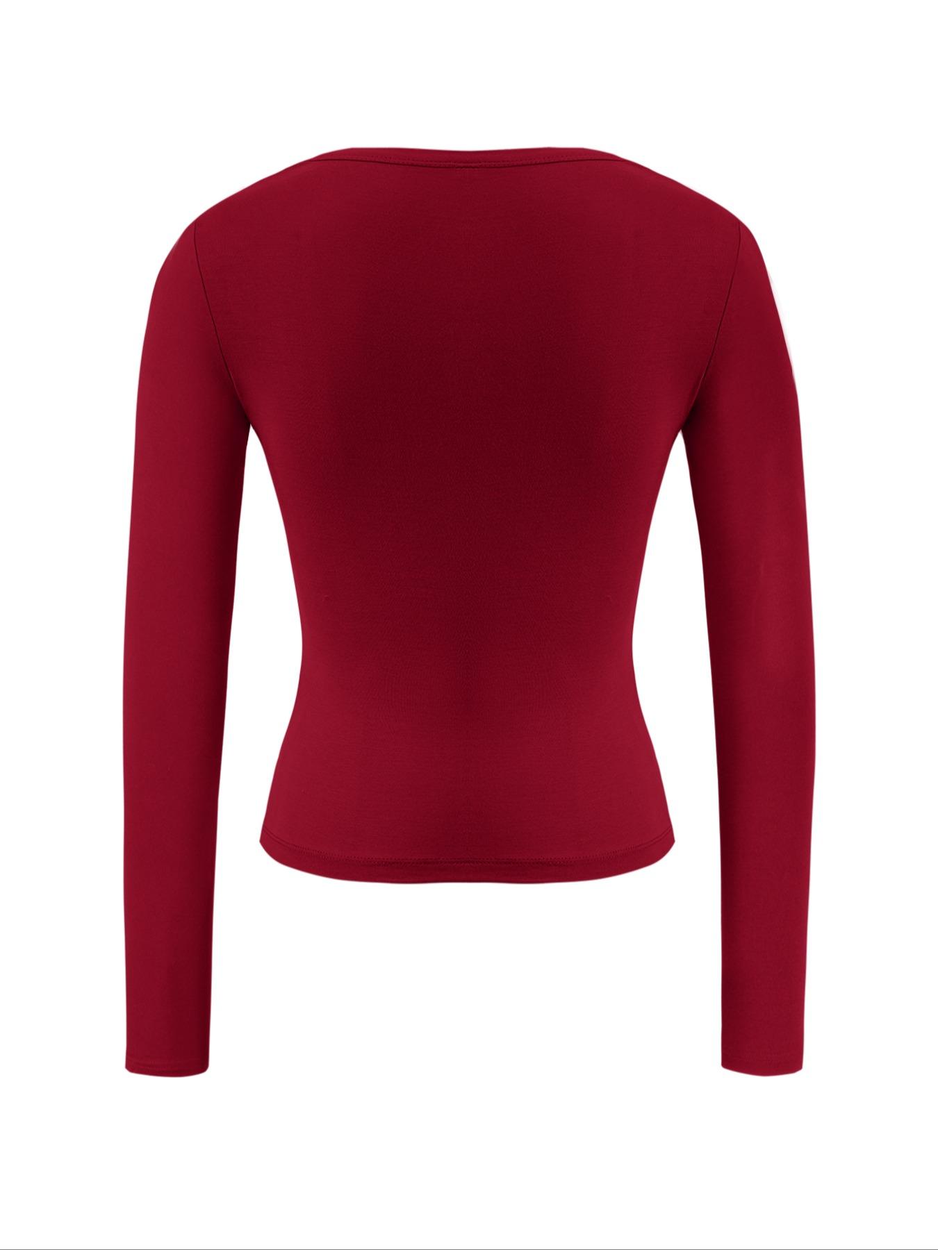 Women's Spring Autumn Slim-Fit U-Neck Long Sleeve Top, Comfortable Fabric, Casual Wear, Available in Multiple Colors