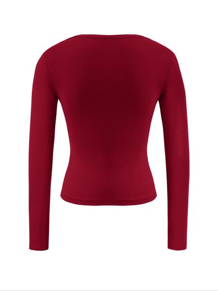 Women's Spring Autumn Slim-Fit U-Neck Long Sleeve Top, Comfortable Fabric, Casual Wear, Available in Multiple Colors