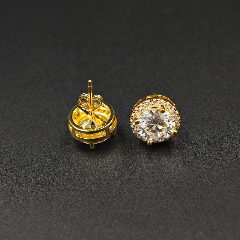Delzzad 18k Gold-Plated Halo Stud Earrings Lab-Created Moissanite Earring S925 Sterling Silver Moissanite Jewelry Perfect Birthday Mother’s Day Christmas Gift for Men Women Wedding Set