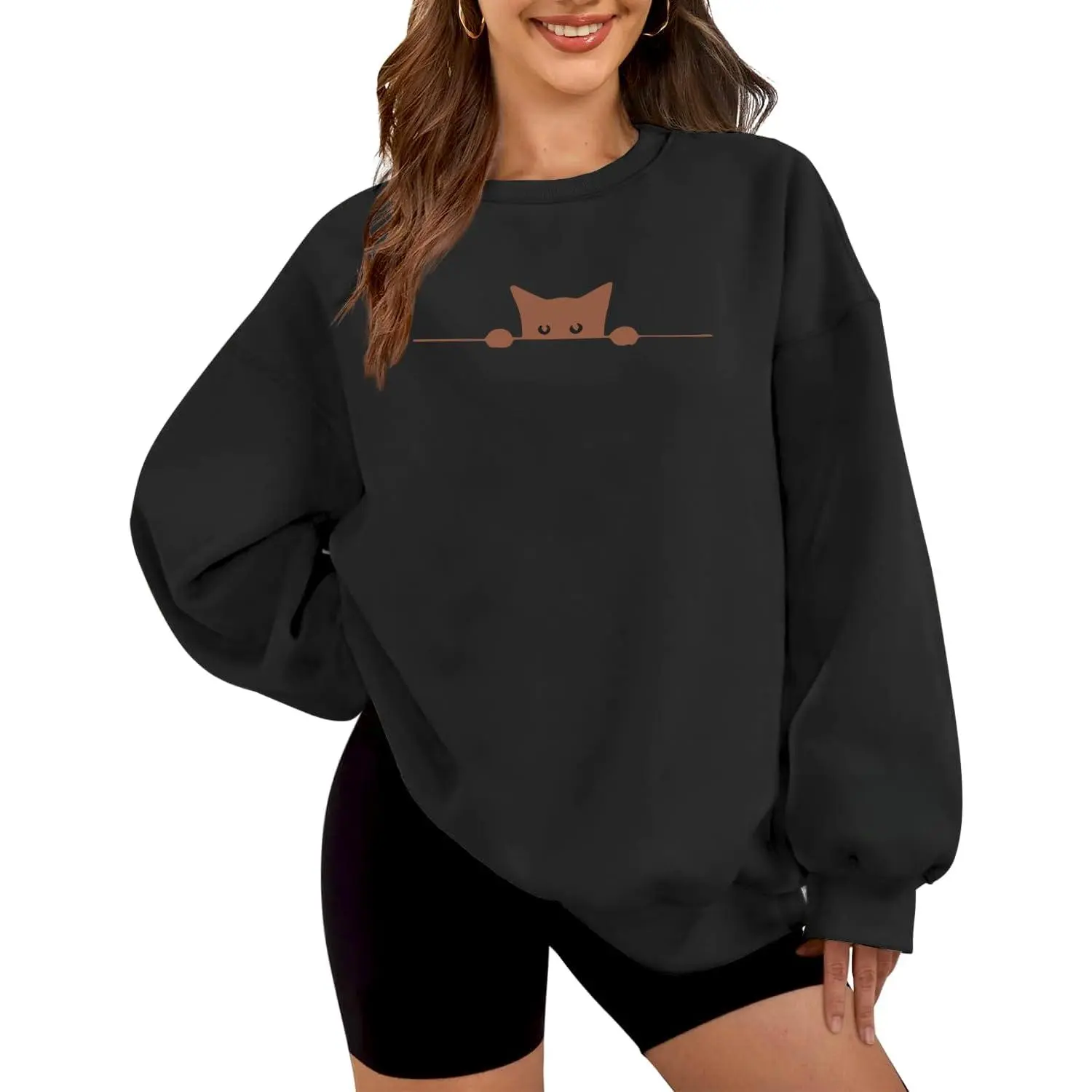 Womens Oversized Sweatshirts Fleece Sweaters Long Sleeve Crewneck Hoodies Fall Solid Color Drop Shoulder Pullovers