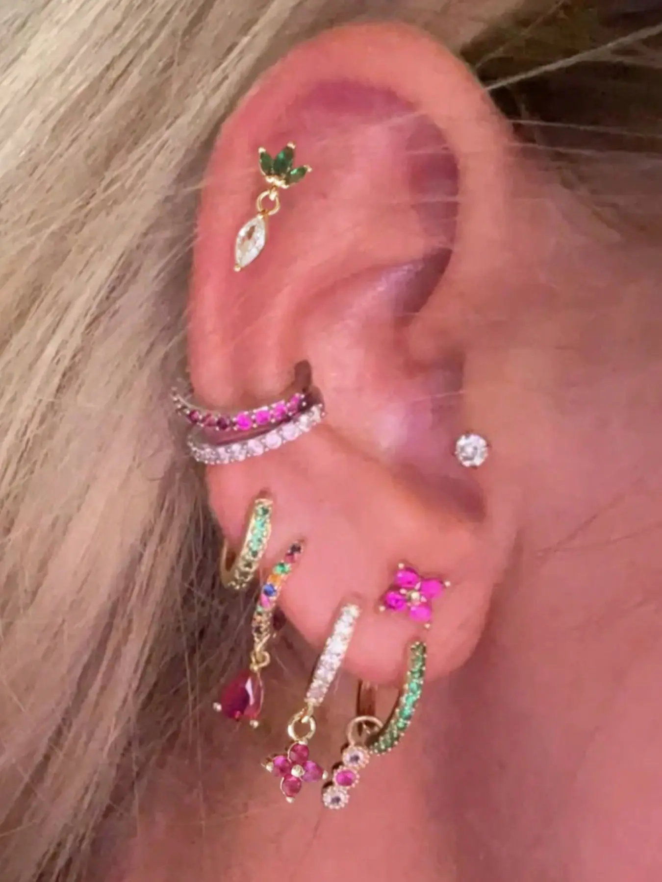 Women's Oxidized Zircon Earrings Set, 9-Piece Colorful Cubic Design, Perfect for Music Festivals & Parties, Stackable Jewelry