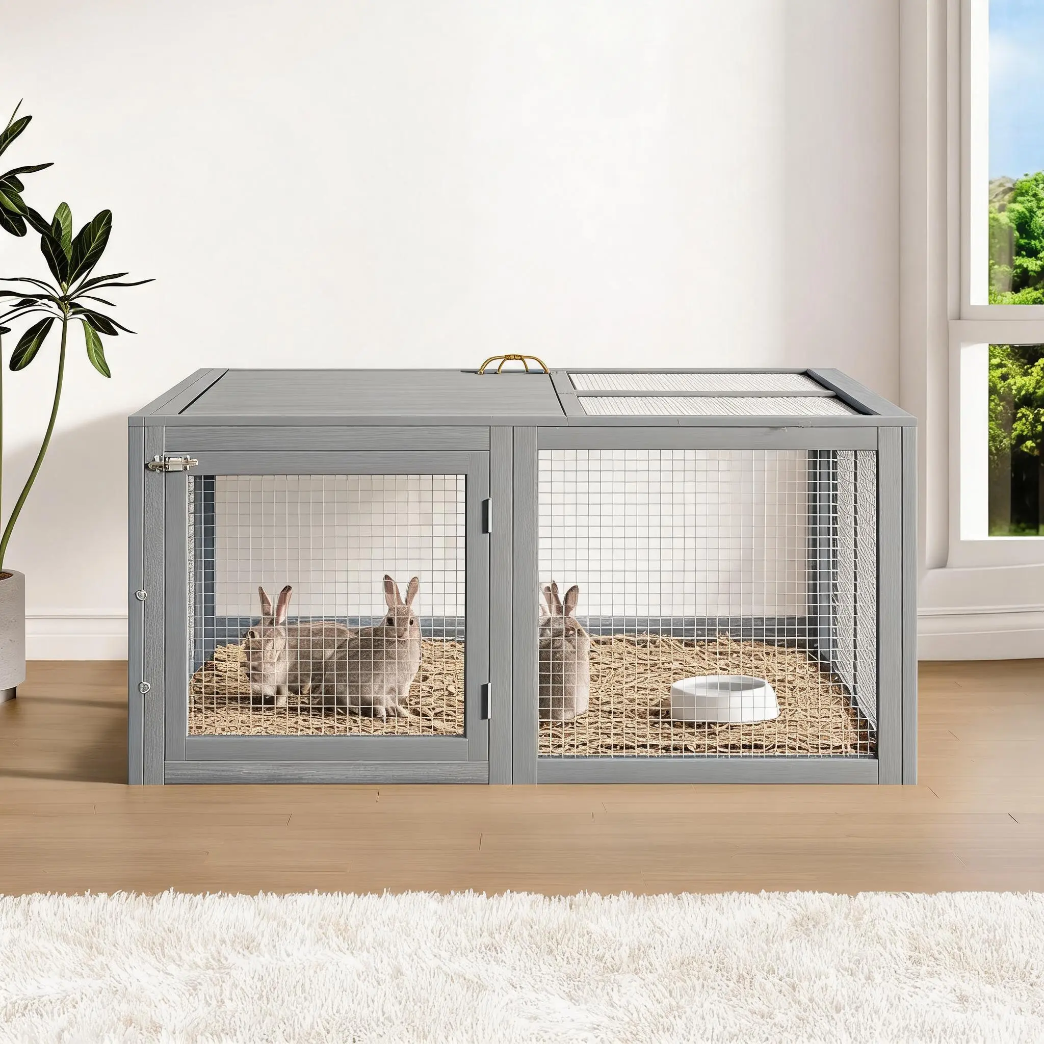 Portable Folding Wooden Chicken Coop & Rabbit Hutch – Outdoor/Indoor Cage for Small Animals – No Assembly, Top & Side Doors, Sturdy & Spacious