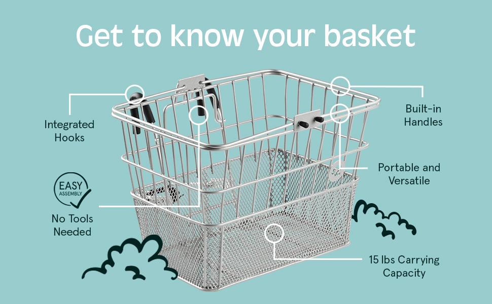 Detachable Steel Mesh Front Bike Basket with Integrated Detachable Hooks, Built-In Handle, Easy Assembly and Portability for Bicycles