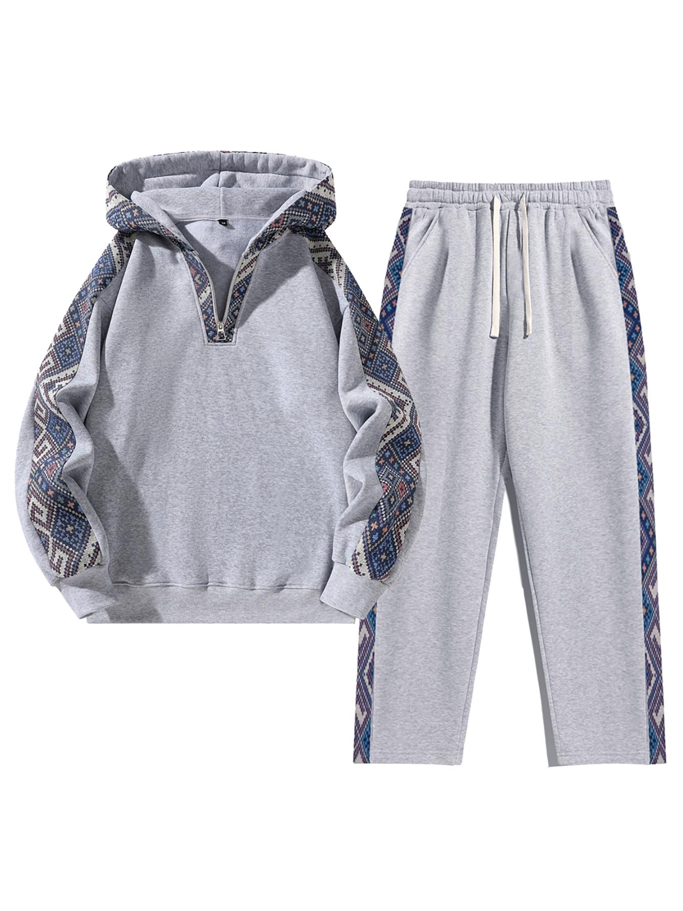 Men's Plain Two-piece or three-piece Casual Sporty Sweatsuit Set, Athletic Sets, Basic Regular Fit Casual Drop Shoulder Half Zip Hoodie & Pocket Drawstring Sweatpants, Men's Clothing