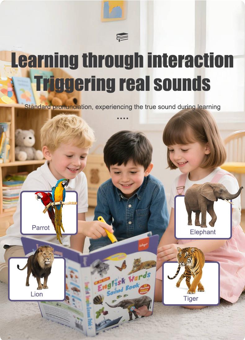 The 2026 new edition of "My First English Word Pronunciation Book" contains over 470 words and 21 themes. It is an interactive toy suitable for children aged 1 to 9, an ideal gift for schools and education, with piano keys and sound effects. Book.