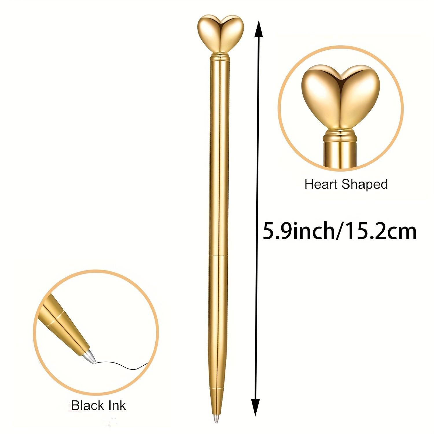 Heart-Shaped Retractable Metal Pen Set, Smooth Ink, Medium Tip, Comfortable Grip, Rotating Closure, Ideal for Office & Gifts