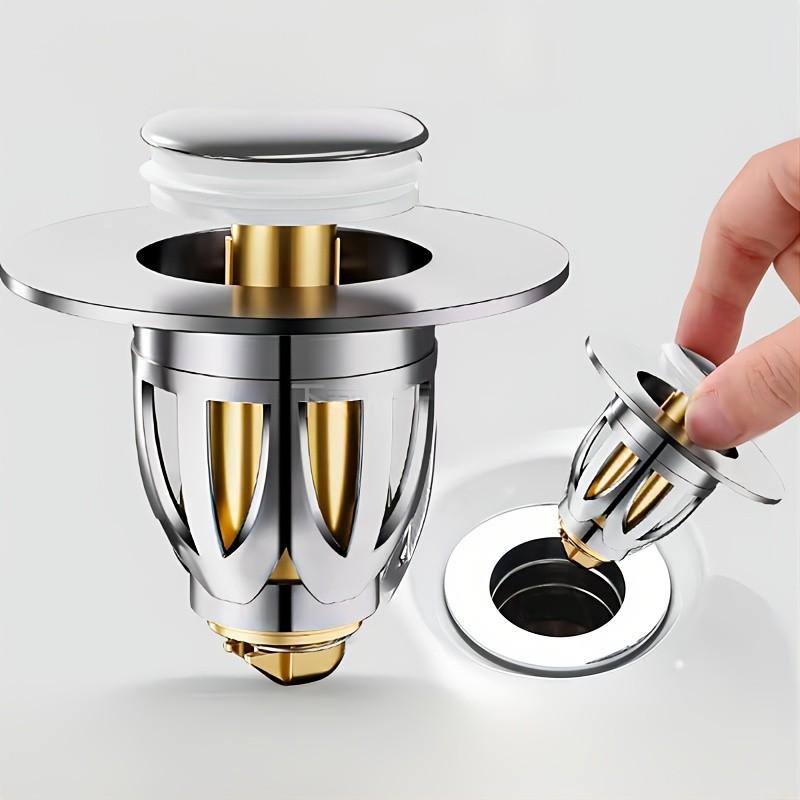 Bathroom Sink Drain Filter, Pop-Up Sink Drain Filter with Detachable Stainless Steel Basket, Bathroom Sink Plug Replacement