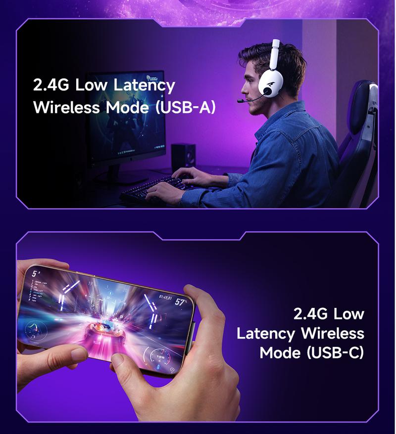 Picun UG-10A Wireless Gaming Headset - 7.1 Surround Sound, -56dB Noise Cancelling, 100H Battery Life, 40mm Drivers, Quad-Mode Connectivity (2.4G/Bluetooth/Wired), RGB Lighting, HD Mic for PC/PS4/PS5