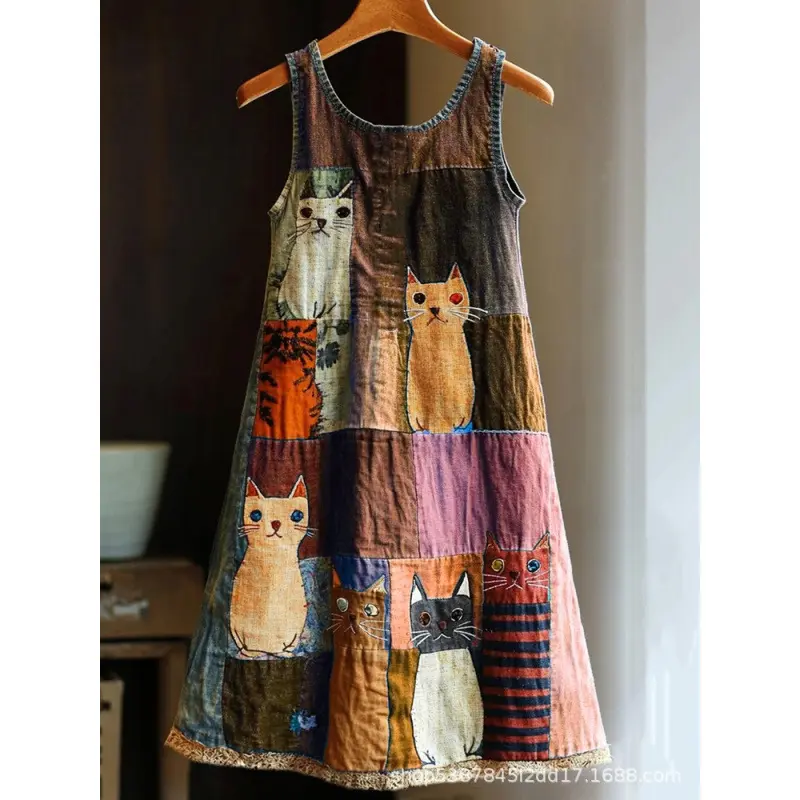 Women's Sleeveless V-Neck 3D Printed Dress Summer Fresh Style Tank Dress