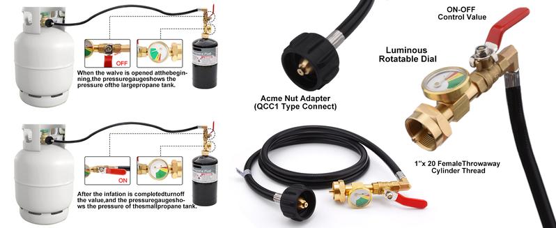 3FT Propane Refill Adapter Hose for 1 lb. Tanks - Refillable Propane Cylinder, Compatible with 1 lb. Propane Tank and 1 lb Throwaway Disposable Cylinder Propane Bottle Connector