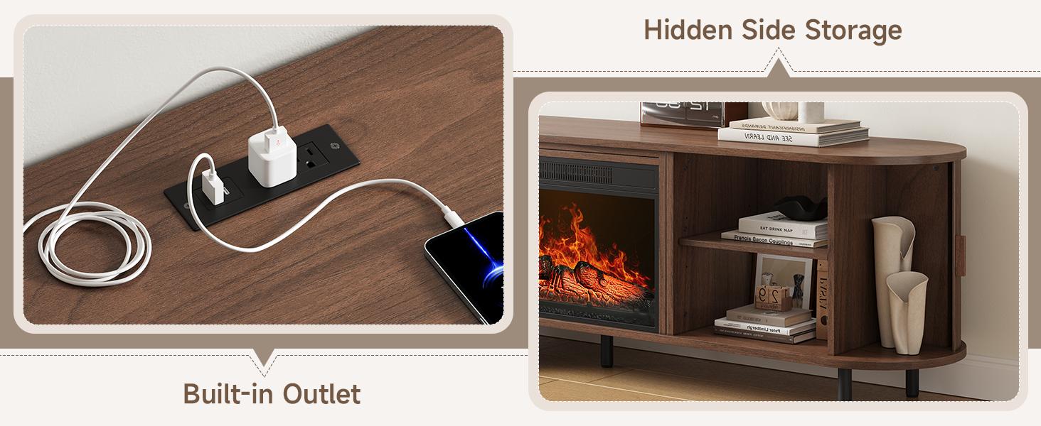 【Include 23" Electric Fireplace】ONBRILL 63"/70" Gorgeous Fluted Fireplace TV Stand for TVs up to 70", Modern Entertainment Center with Power Outlet , TV Media Console with Storage for Living Room, Bedroom Furniture,Christmas Gift