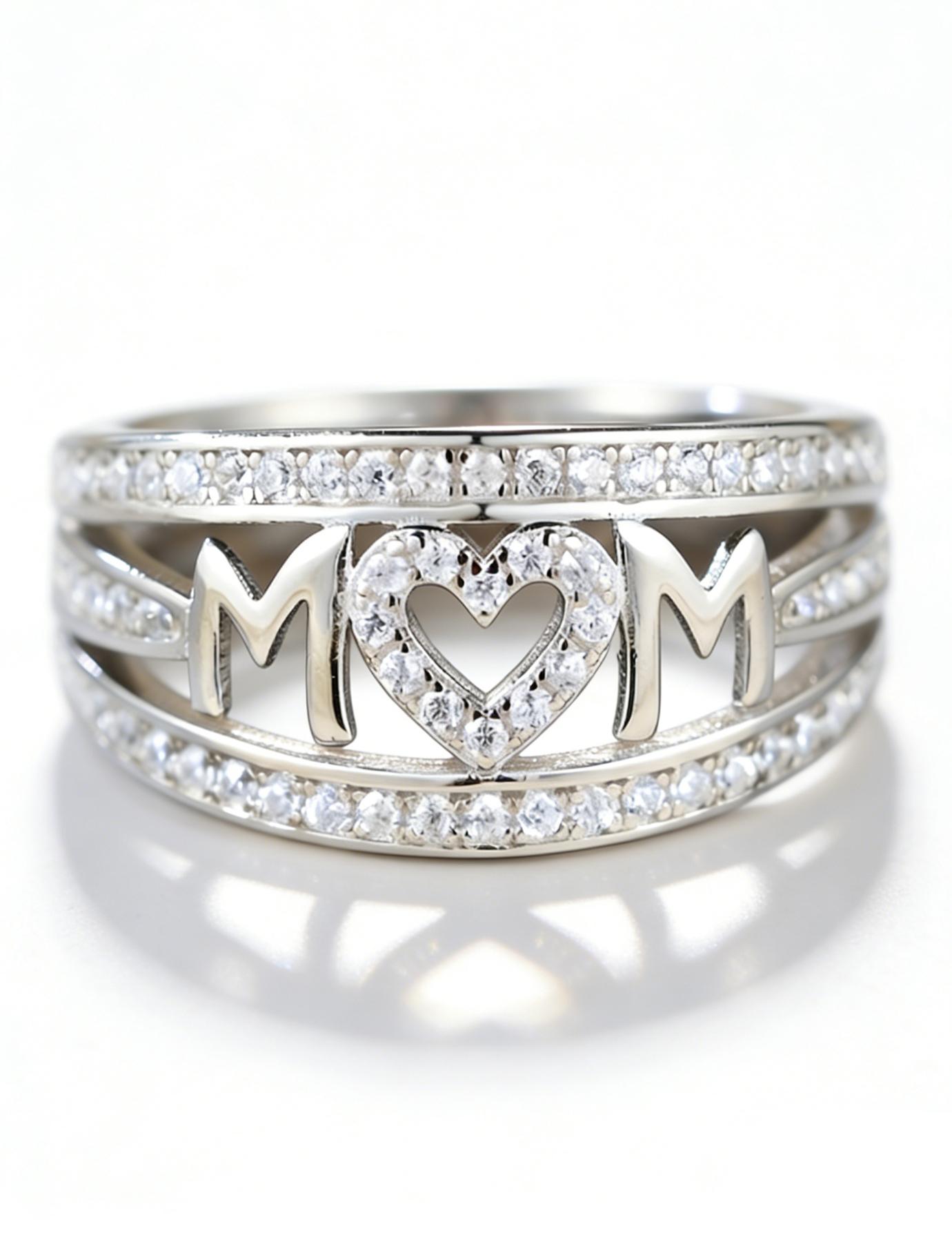 MOM Heart Ring, Sparkling cubic zirconia, "MOM" lettering, and a love heart that wraps around her finger.A Symbol of Endless Love for Mom,Mother's Day Gift