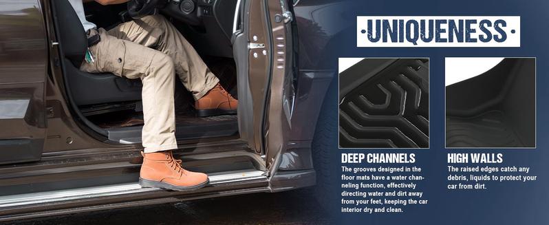 CROSSDESIGN TPE All Weather Car Mats for Dodge Ram 1994-2024 1500 2500 3500 1st 2nd Row 3Pcs Premium Waterproof Anti-Slip Floor Mats High-Quality Materials