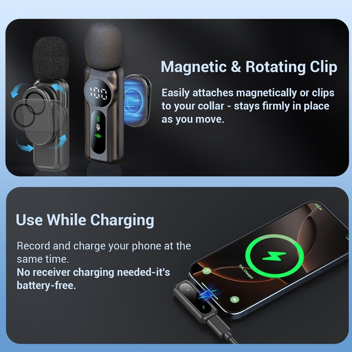 Mini Pro Wireless Lapel Mic for iPhone, iPad, Android, Intelligent Noise Cancellation, Long Battery Life, Ideal for Vlogging, Teaching, Wireless Lavalier Mics