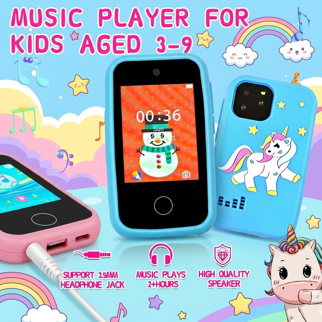 KGG Cute Cartoon Kids Mini Phone, Fun Educational Learning Toy with English Words, Puzzle Games, Music, Video, Camera, Recorder, Alarm, Flashlight, Calendar, Calculator & 12 Habit Trackers. Multifunctional Smart Electronic Toy for Students.