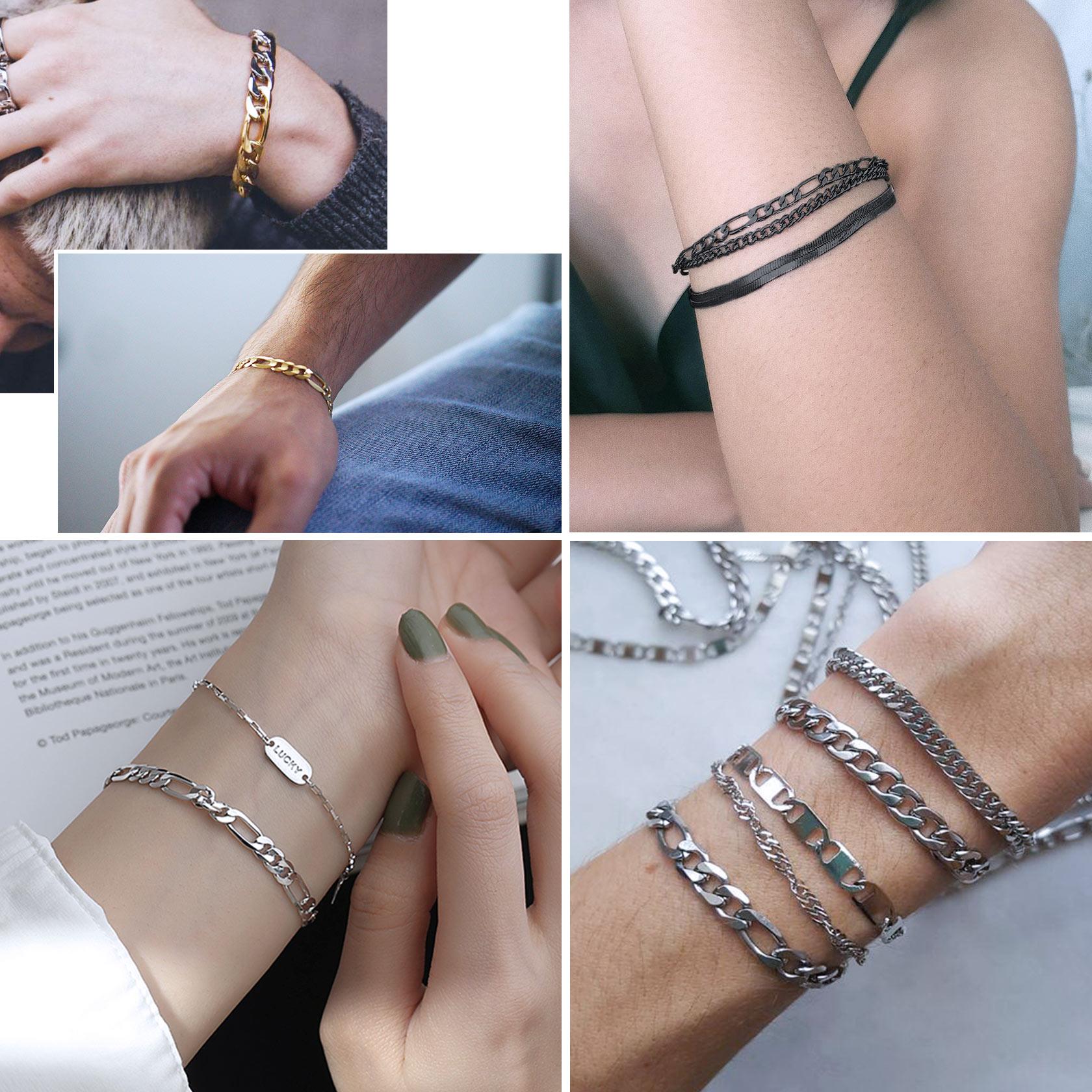 PROSTEEL Figaro Chain Link Bracelet Stainless Steel Stylish Men's Smooth Link Chain Width 6mm/9mm/13mm Hip Hop Chunky Jewelry For Men Women Gift Box