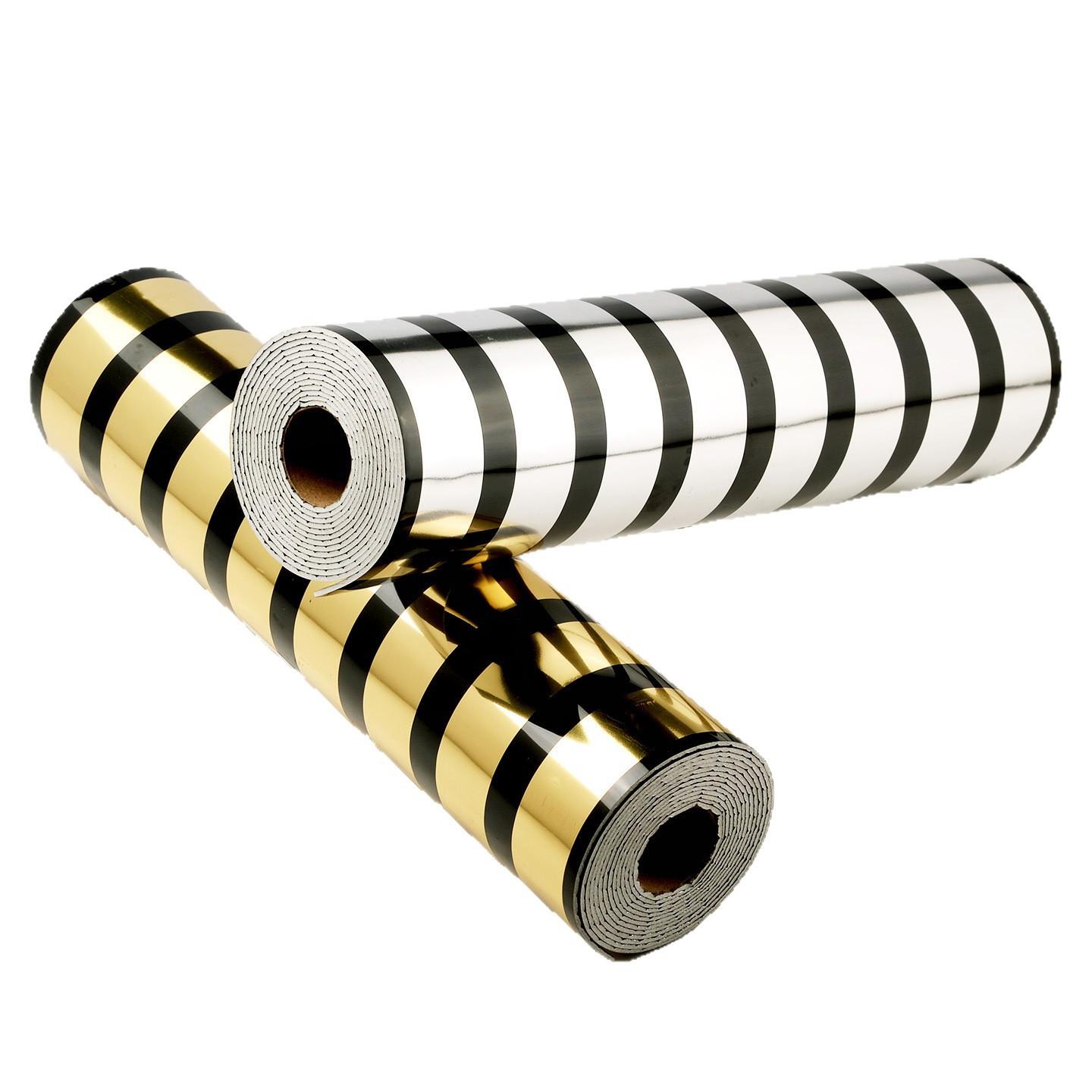 1 Roll 2.8mm Thick Gold Foil Grid Stripe Wallpaper, Mirror Surface 3D Peel and Stick Wall Sticker, Modern Luxury Wall Decor for Living Room Bedroom Office Meeting Room