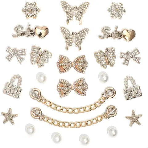 Women's Sports Shoe Embellishment Set, Bling Rhinestone Accessories Kit with Sparkling Chains, Pearl Charms, Flower & Letter Accents for DIY Party Favors