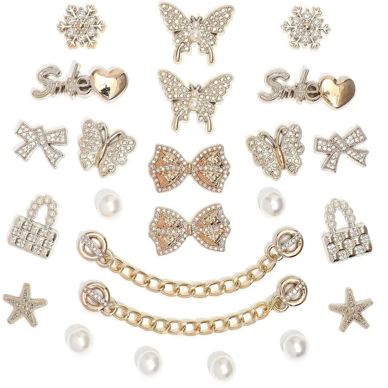 Women's Sports Shoe Embellishment Set, Bling Rhinestone Accessories Kit with Sparkling Chains, Pearl Charms, Flower & Letter Accents for DIY Party Favors