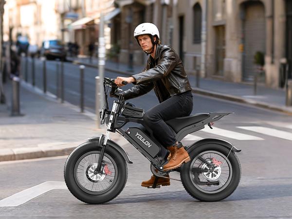 YOULON Electric Bike for Adults, 1500W Peak Brushless Motor 31MPH , 48V 20Ah Battery, 20" Fat Tire Ebike, Up to 50KM/H, 30° Climb,  7-Speed, Shock Absorption, Off-Road E-Bike with Long Range & All-Terrain Performance