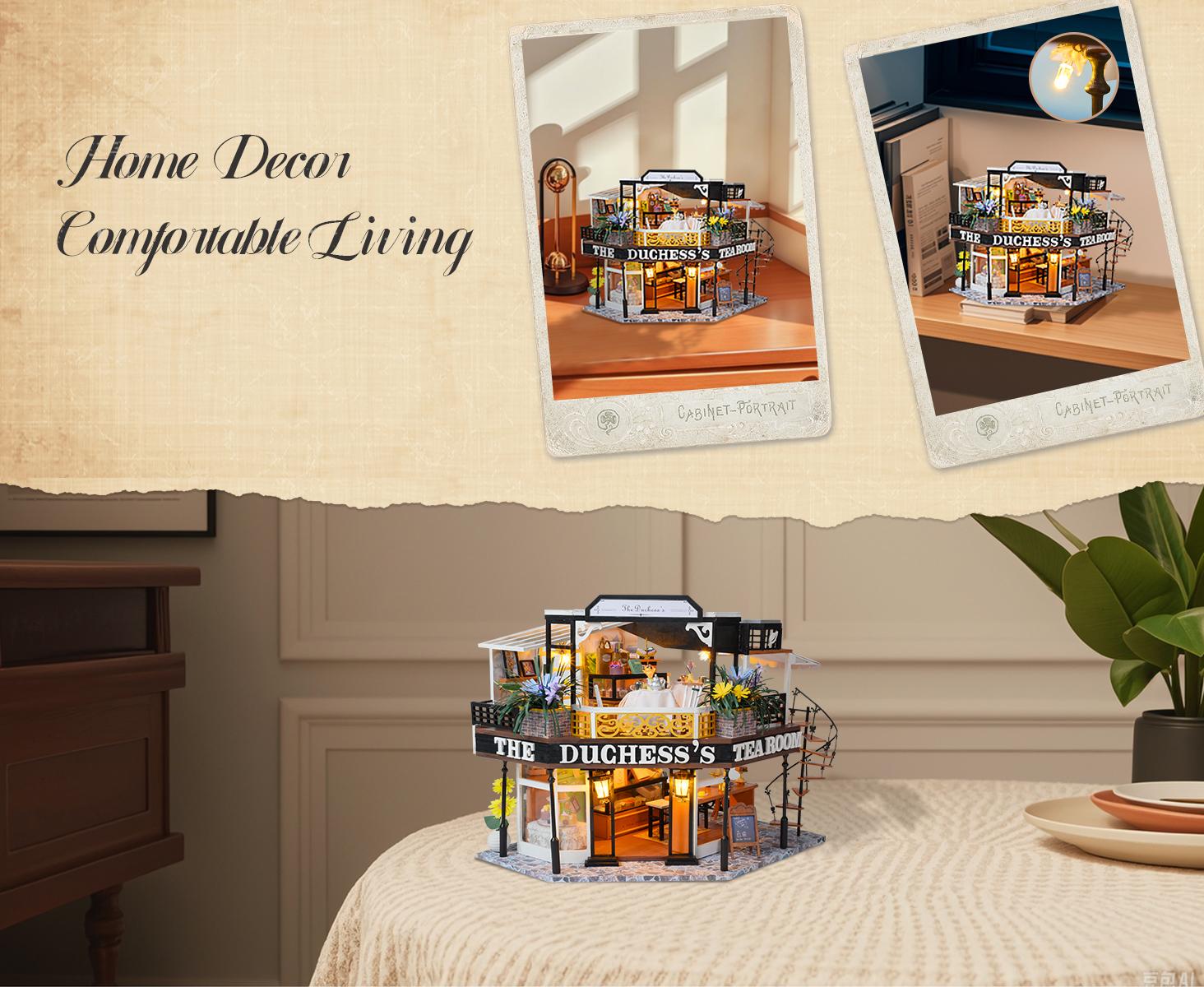 CUTEBEE DIY 3D Dollhouse Kit The Duchess's Tea Room – Miniature Wooden Tea House with Furniture, Dust-Proof and Handmade Decor | Holiday, Christmas and Black Friday Gift