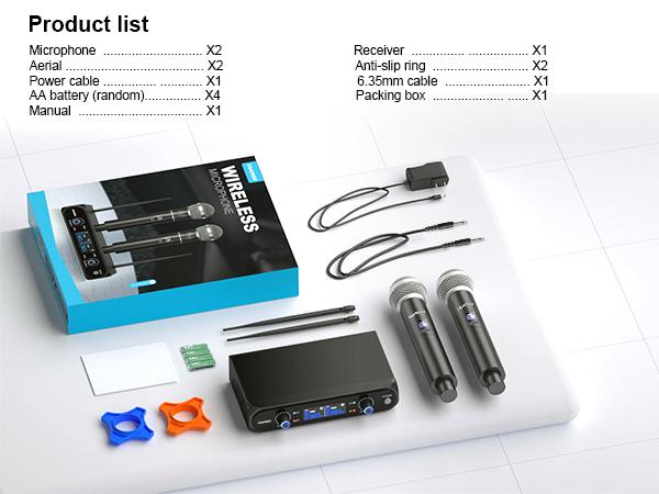 Aokeo V200 Wireless Microphone System - 100ft Range, Metal Wireless Mic Set with Case,Handheld Cordless Dynamic Microphones for Singing, Karaoke, Church, DJ, UHF