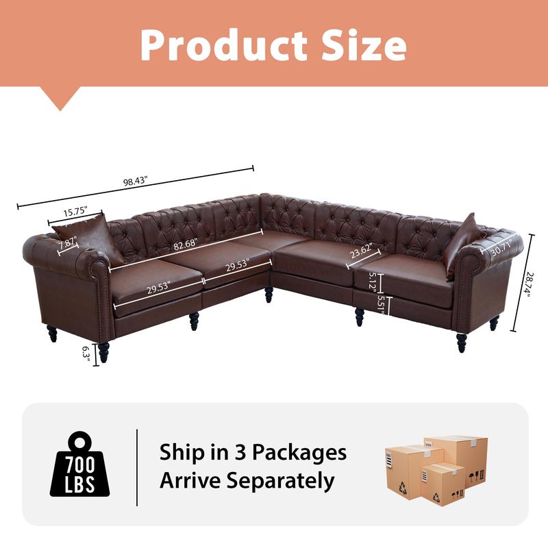 【Shipped in Two or More Packages】Giratree Furniture 98" PU Leather Chesterfield 3+2 Tufted Modular Sectional Sofa with Pillows, Rolled Arms and Nailhead Trim, Classic Upholstered Couch for Living Room, Apartment, Bedroom 【Shipped in Two or More Packages】Giratree Furniture 98" PU Leather Chesterfield 3+2 Tufted Modular Sectional Sofa with Pillows, Rolled Arms and Nailhead Trim, Classic Upholstered Couch for Living Room, Apartment, Bedroom