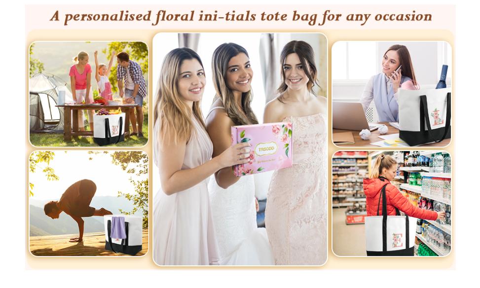 Fashion Personalized Floral Initial Large Tote Bag, 2 piece Canvas Beach Bag with Makeup Bag, high-quality daily commuting bag ,Bridesmaid Bridal Shower Teacher Gifts, ,Mothers Day Gifts for Women