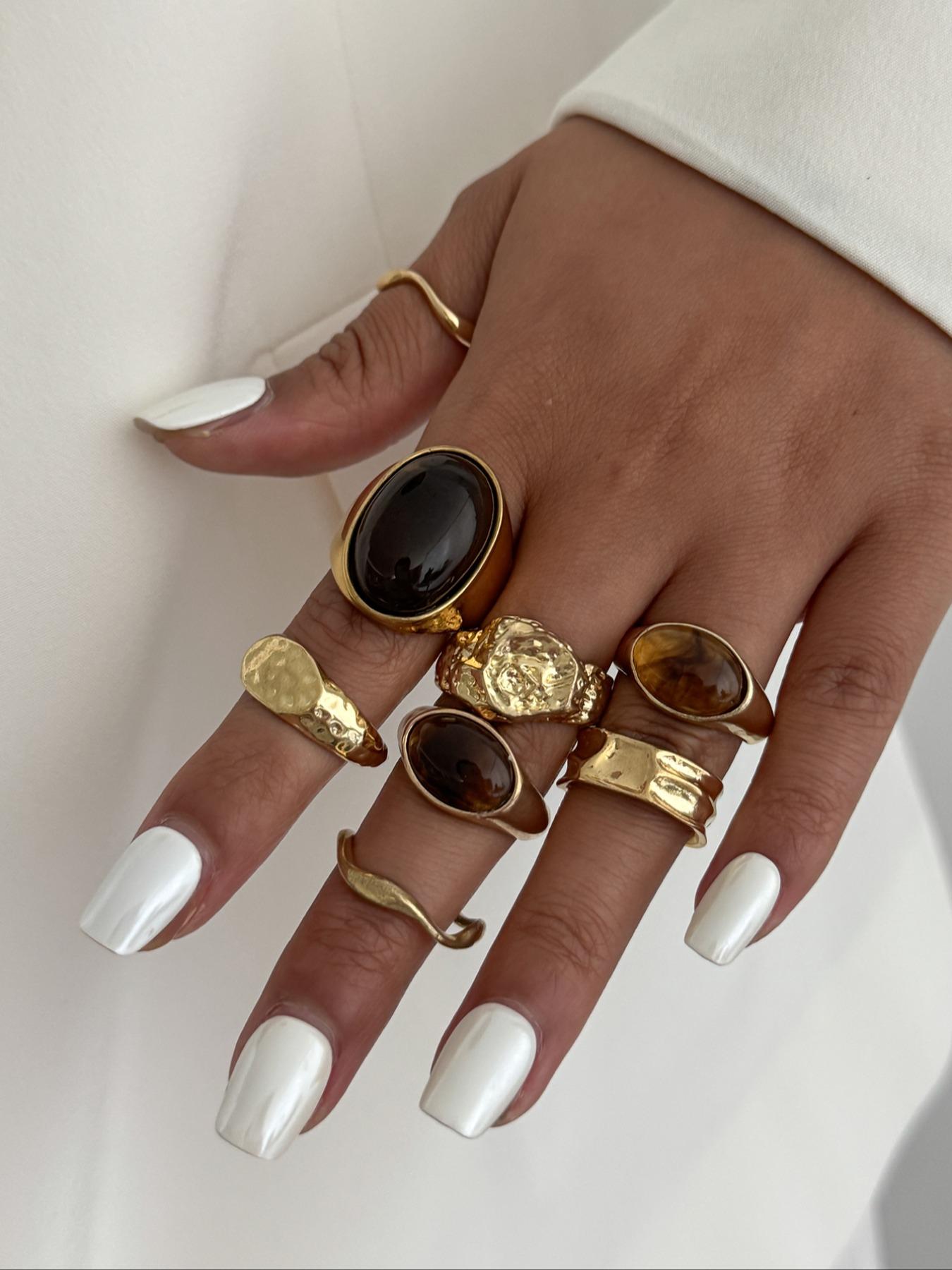 Women's Alloy Ring Set, Stackable Rings, Geometric Gemstone Jewelry, Party & Daily Wear Accessories, Elegant Gift for Women