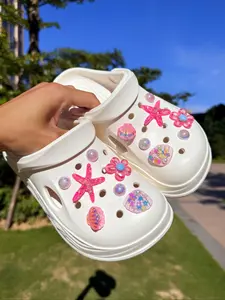 14pcs Cute Rose Starfish, Pearl Shell Decorations, Transparent Flower Shoe Charms, DIY Creative Casual Accessories