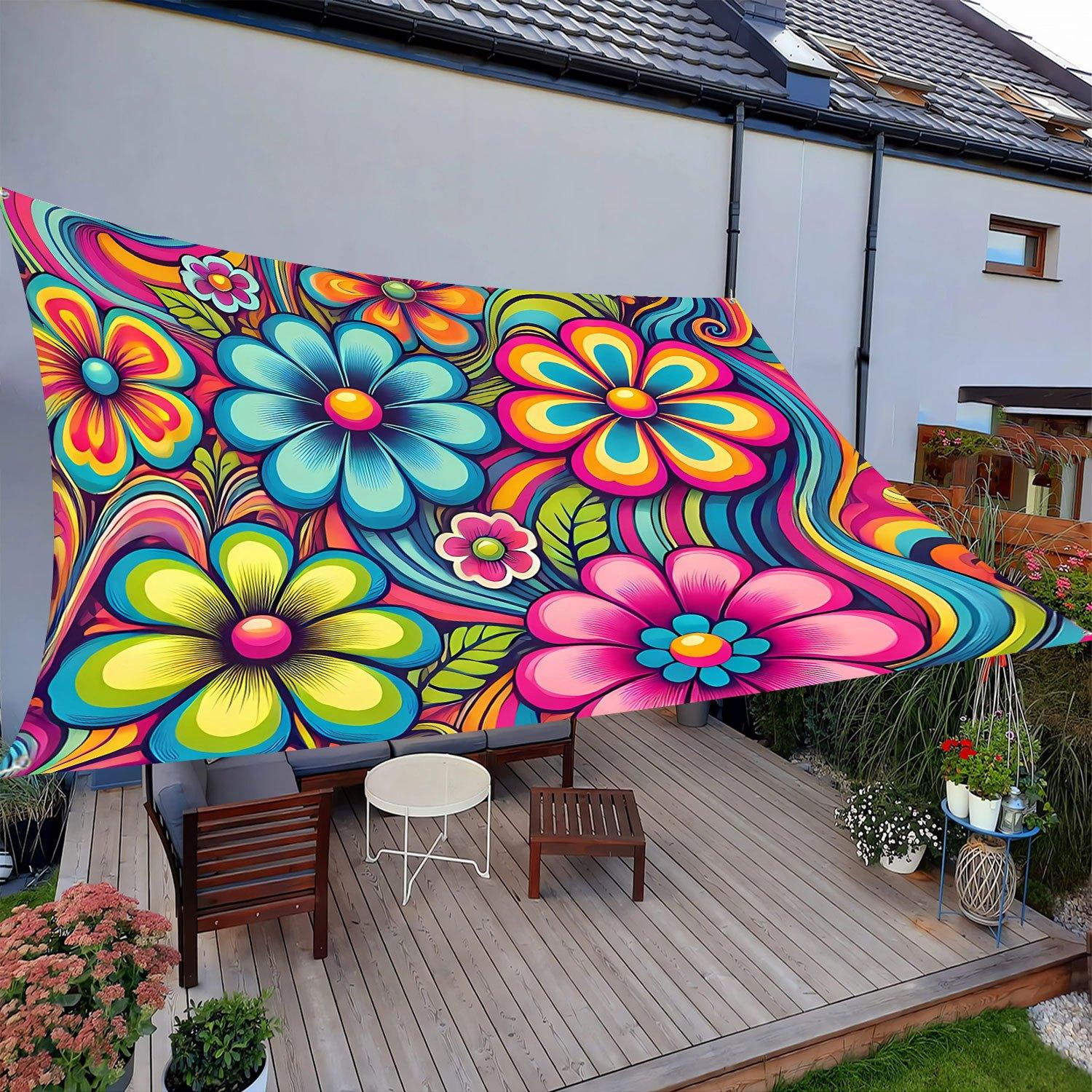 1Pcs UV Glowing Flower Canopy - Lightweight Polyester Sunshade, Suitable for Beach, Camping, Garden, and Picnic - Outdoor Sunshade, Ideal for Adventure (Support Poles Not Included)