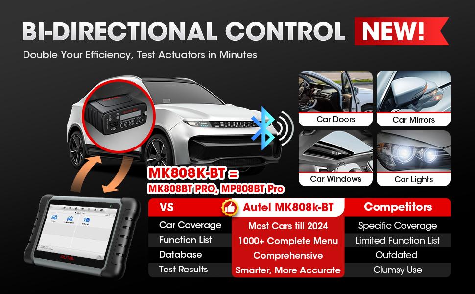 Autel MaxiCOM MK808K-BT, BT Bidirectional Car Diagnostic Tool, Active Tests, 28+ Services, All-System Diagnostics, FCA SGW Cars, OS11