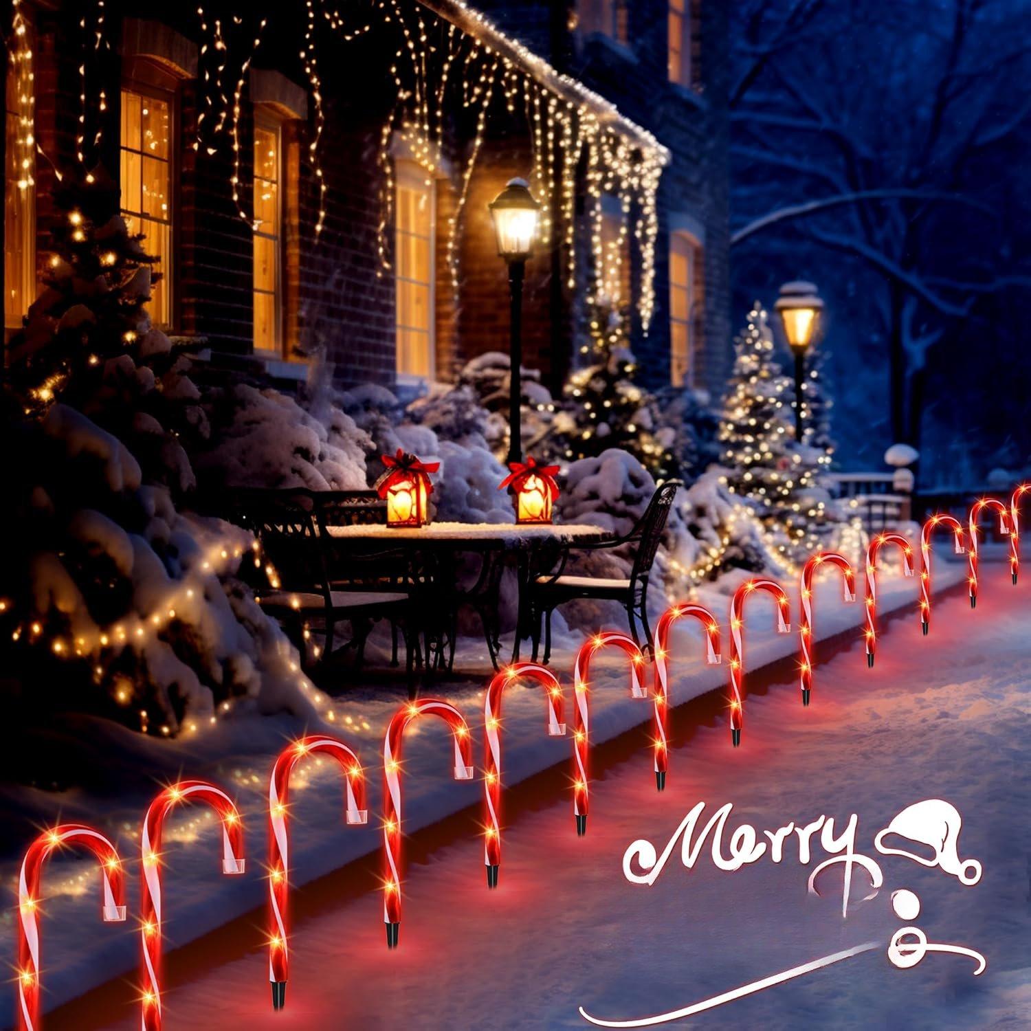 Christmas Candy Cane Lights, Candy Cane Lights Christmas Decorations Outdoor for Yard,Garden(10Inch), 10Pack