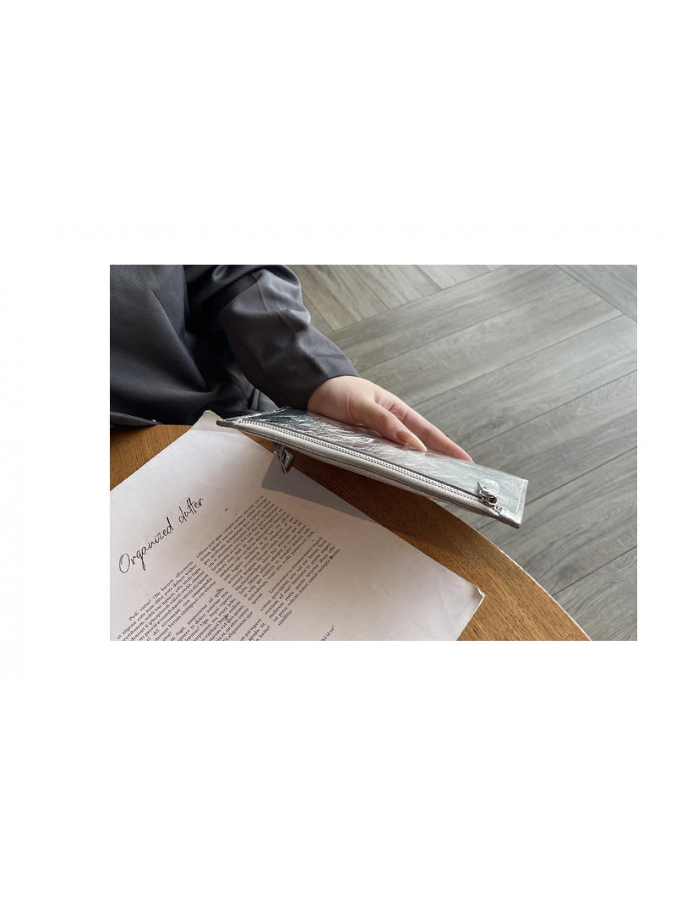 Minimalist Silver Metallic Wallet - Long Slim Zip Clutch Pouch, Versatile Daily Use Card & Coin Holder for Women