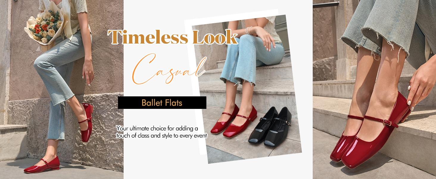 Coutgo Women's Mary Jane Flats Closed Square Toe Ballet Flat Dressy Comfortable Slip on Shoes Coutgo Women's Mary Jane Flats Closed Square Toe Ballet Flat Dressy Comfortable Slip on Shoes