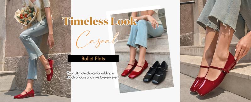 Coutgo Women's Mary Jane Flats Closed Square Toe Ballet Flat Dressy Comfortable Slip on Shoes