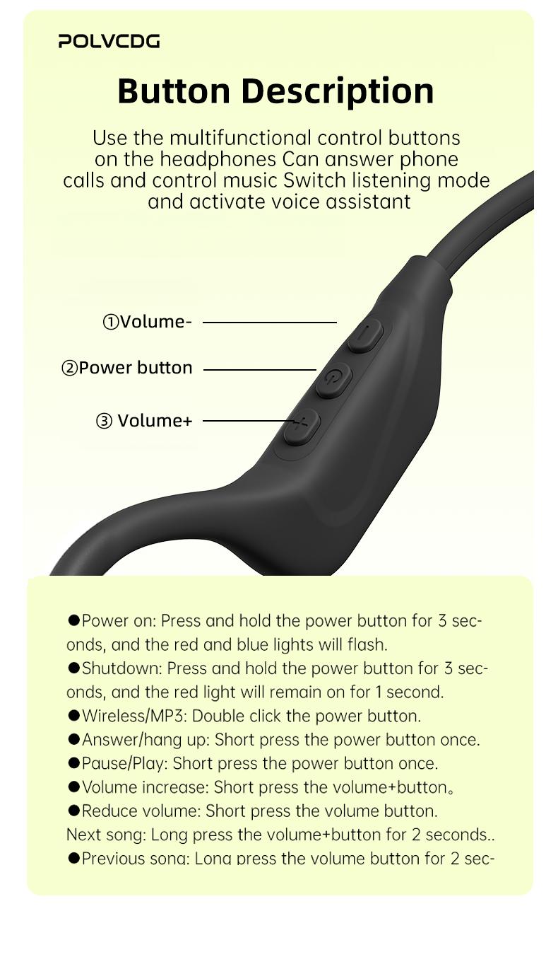 Polvcdg Bone Conduction Bluetooth Wireless Headphones - High-quality sound, suitable for connecting to mobile phones. Perfect for calls, while exercising, running or during sports. Sweat-resistant. Long-wearing without causing discomfort Christmas gift