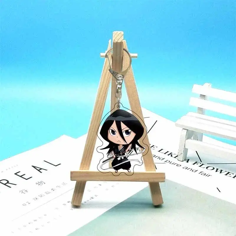Bleach Kurosaki Ichigo Kuchiki Rukia Anime Acrylic Cartoon Figure Keychain Pendant Car Bag Charms Key Ring Friends Jewelry Gift